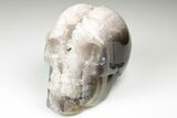 Polished Banded Agate Skull with Quartz Crystal Pocket #190472-2